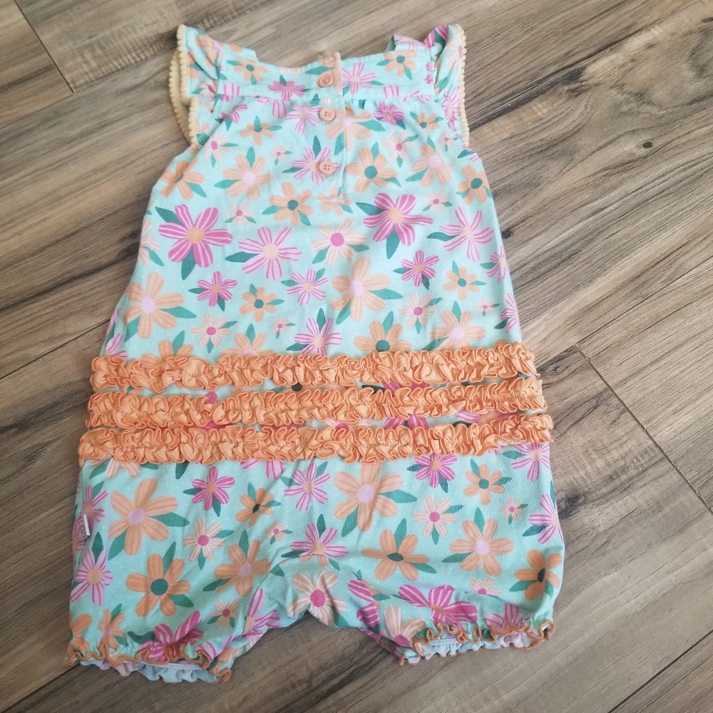 Ruffle Butts Floral Kids Romper - Orange and Pink Size 18-24 Months
